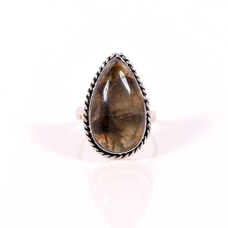 Handmade Silver Plated Ring with Pear Shaped Labradorite Gemstone for Women